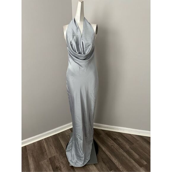 NWT Norma Kamali Halter Drape Bias Gown in Silver Size S $325 - Picture 10 of 11